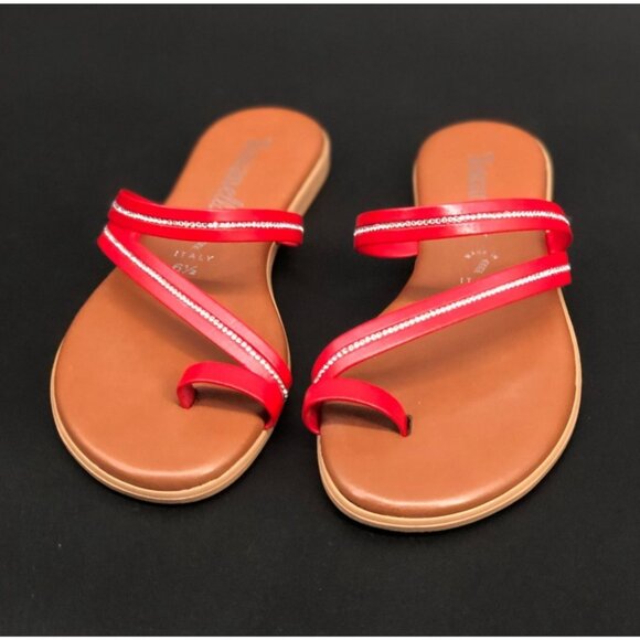 Toscanella Shoes - Toscanella Women's Slip-On Flat Sandals Size 6.5 Red Rhinestone Straps Summer